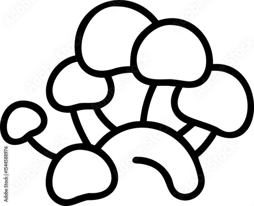 Black Line Art Cluster of Mushrooms Fungi Illustration
