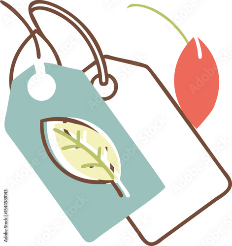 Teal Tag with Leaf Design and Red Flower Element label