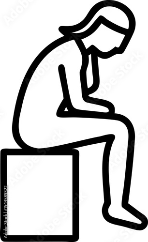 Woman Sitting Cube Depressed Posture Black White Line Art
