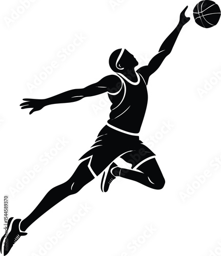Dynamic silhouette of basketball player dunking depicting movement action and athleticism during gameplay