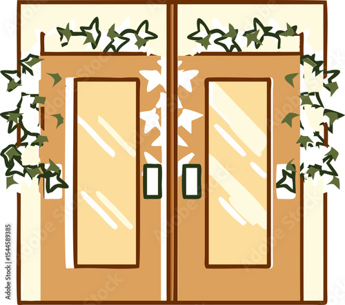 Tan Double Doors with Green Ivy and White Stars tan doors