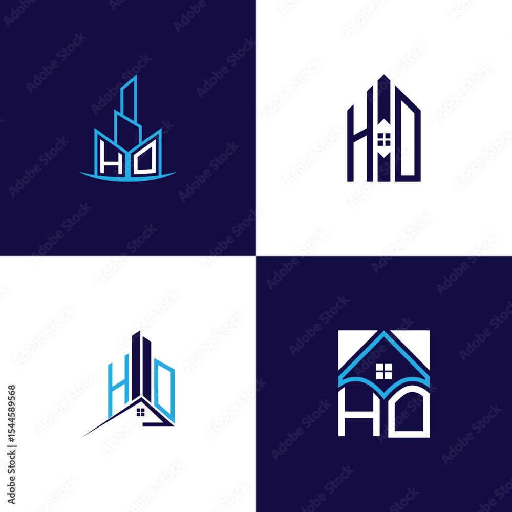 Fototapeta premium HO Real Estate Lettermark Logo Design Set – Modern Architecture and Building Concepts
