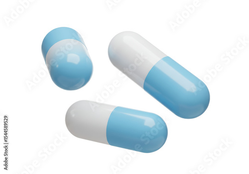 Isolated Three Blue and White Pill Capsules