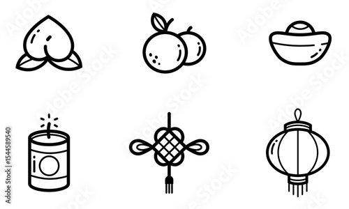 Set of Chinese New Year Line Art Icon. vector