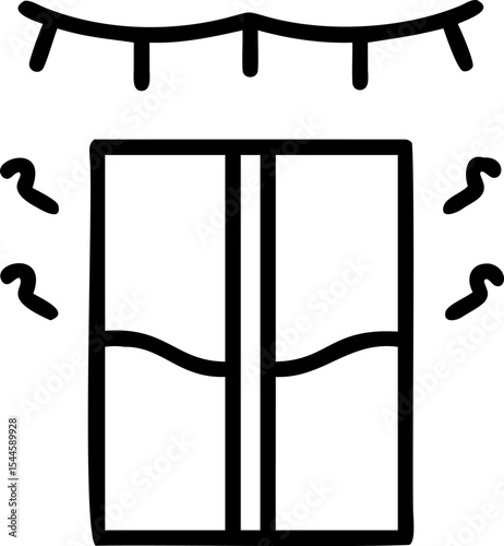 Black Outline Double Door with String Lights and Swirls