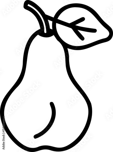 Black Line Art Drawing of a Pear with Leaf fruit black and white