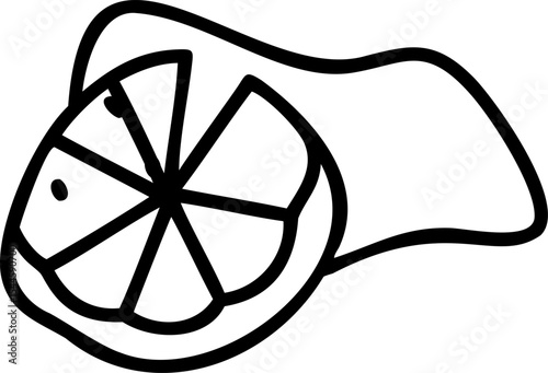 Black and White Line Drawing of a Lemon Slice lime
