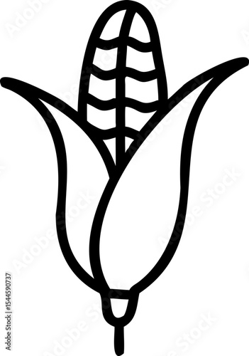 Black and White Corn Cob Illustration Simple Line Art