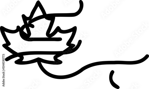 Black Line Art Maple Leaf Falling Design Element autumn