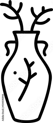 Black Line Art Vase with Branch Design plant