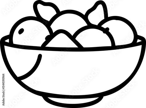 Bowl of Fruit Simple Line Drawing Black and White fruit bowl