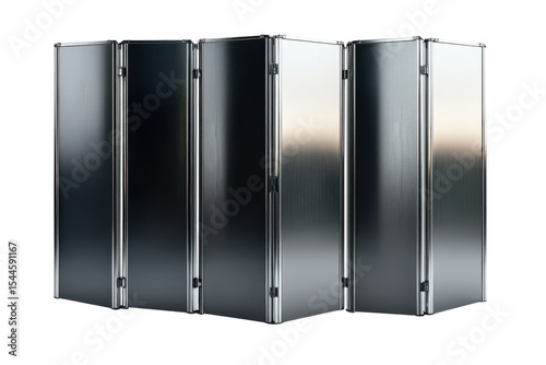 Contemporary metal folding screen creating division and privacy perfect for modern interiors on transparent background