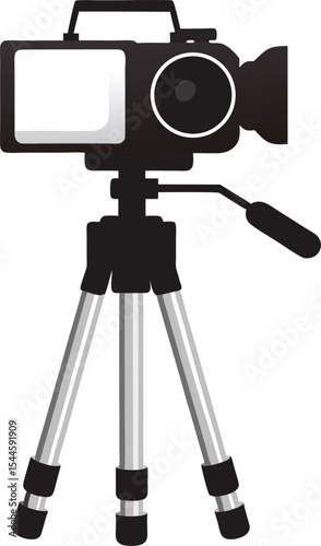 Vector illustration of a professional video camera mounted on a stable tripod ready for filming capturing memorable moments in film and broadcasting.