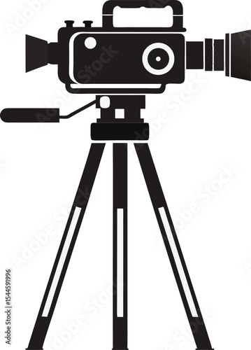 Vector illustration of a professional video camera on a tripod for filmmaking and videography projects