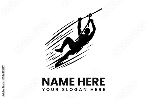 Dynamic silhouette of a zip-liner soaring through the air, captured in a stylized motion blur.
