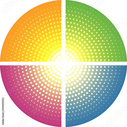 Colorful overlapping circles of infographic pie chart divided into 4 parts. Diagram, chart with 4 steps, options, parts, processes with colorful petals. Vector Illustration.