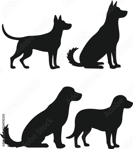 Dog Silhouette Collection Sitting and Standing Pet Dog Vector Icons 