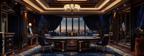 An elegant and luxurious casino interior showcasing a beautiful roulette table and a sophisticated ambiance