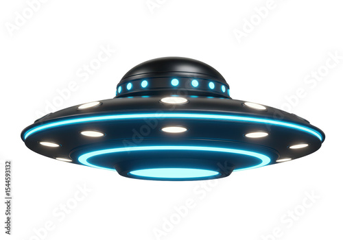 Isolated Glossy Black UFO Sci-Fi Spaceship