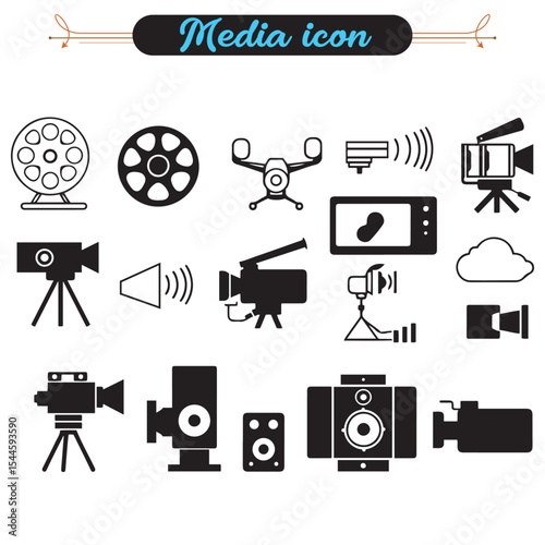Movie cinema and photography vector icons set for web design