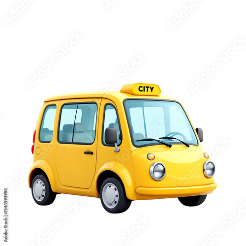 Cartoon yellow city taxi isolated on transparent background