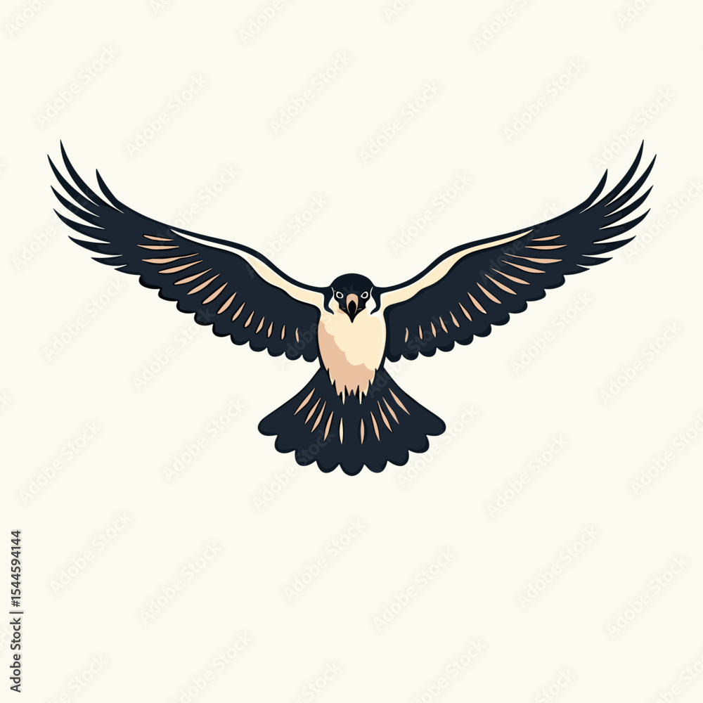 Fototapeta premium Stylized Illustration of a Peregrine Falcon in Flight with Spread Wings on a Cream Background
