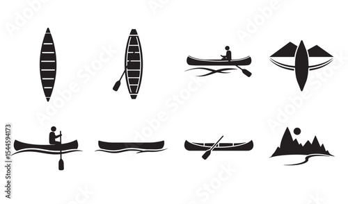 Minimalist canoe and paddle icons representing outdoor adventures and recreational activities