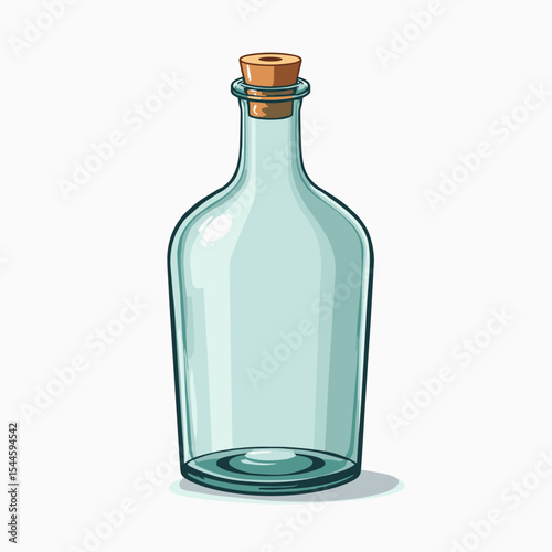 Illustration of an Empty Glass Bottle with Cork Stopper, Clean and Simple Design