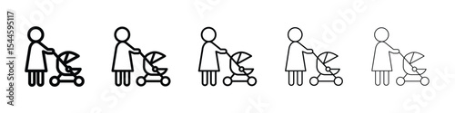 Woman with Baby Stroller icon filled flat sign concept for web design.