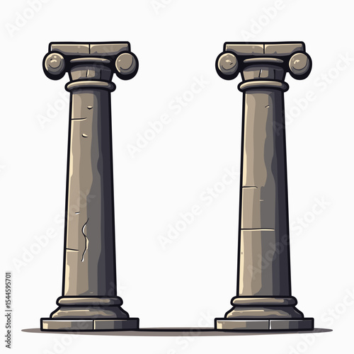 Illustration of Two Ancient Greek Columns with Ionic Capitals on a White Background