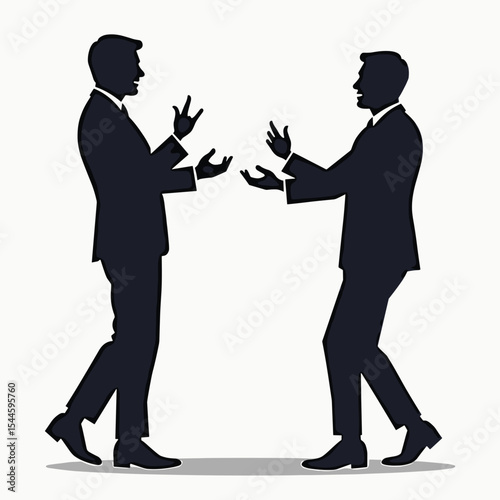 Silhouette Illustration of Two Businessmen in Discussion, Presenting Ideas and Negotiating a Deal