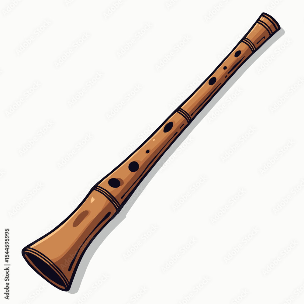 Naklejka premium Cartoon Illustration of a Shakuhachi Bamboo Flute, a Traditional Japanese End-Blown Flute Musical Instrument