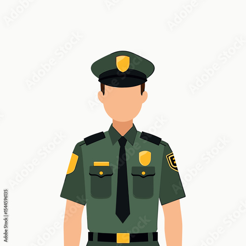 Illustration of a Police Officer in Uniform Standing Tall with a Neutral Expression