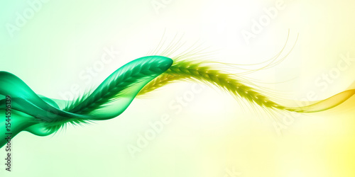 A green and yellow abstract wave design against a light colored gradient background art