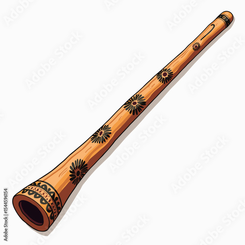Detailed Illustration of a Didgeridoo with Aboriginal Art, Traditional Australian Wind Instrument
