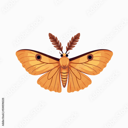 Detailed Vector Illustration of a Golden Moth with Intricate Wing Patterns and Antennae