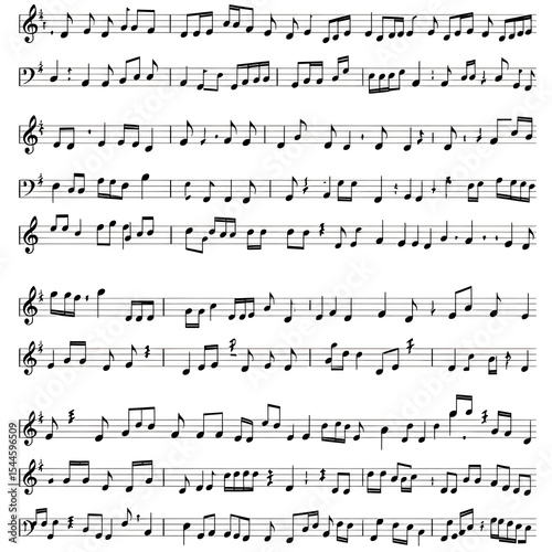 Sheet music with musical notes isolated on transparent background