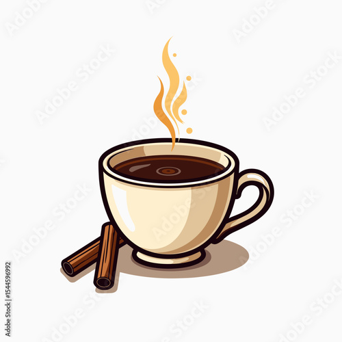 Aromatic Cup of Coffee with Cinnamon Sticks Illustration, Perfect for a Cozy Morning Beverage