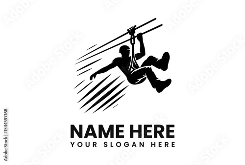 Silhouette of a person ziplining, with motion lines, ready for adventure.