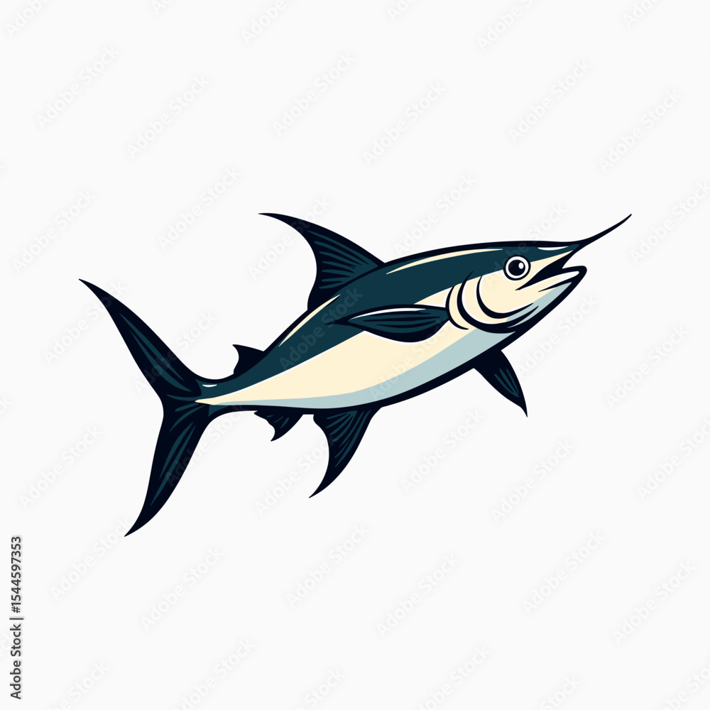 Naklejka premium Illustration of a Blue Marlin Fish with a Long Bill and Sleek Body Swimming in the Ocean