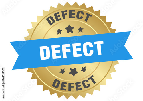 defect. defect round blue and gold label isolated on transparent background