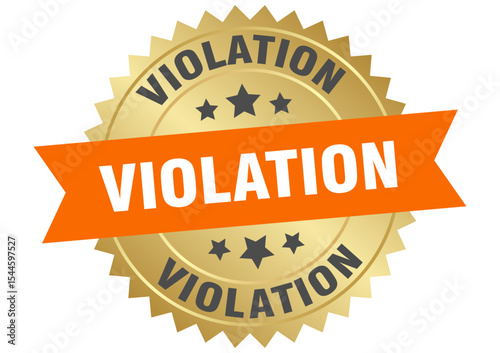 violation. violation round orange and gold label isolated on transparent background