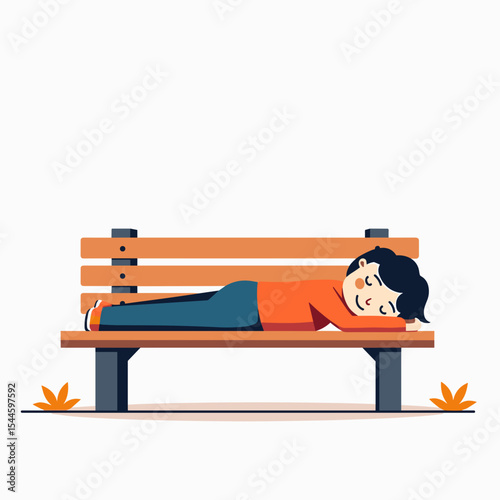 Illustration of a Person Sleeping Peacefully on a Park Bench in a Minimalist Style