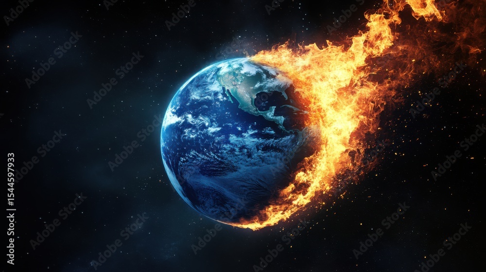 Fototapeta premium Earth half-covered in flames and half-frozen, symbolizing climate extremes