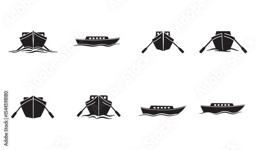 Vector illustrations of various boat silhouettes showcasing different maritime vessels and designs