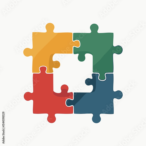 Colorful Puzzle Pieces Forming a Square with a Central Empty Space, Symbolic Connection and Problem Solving Illustration