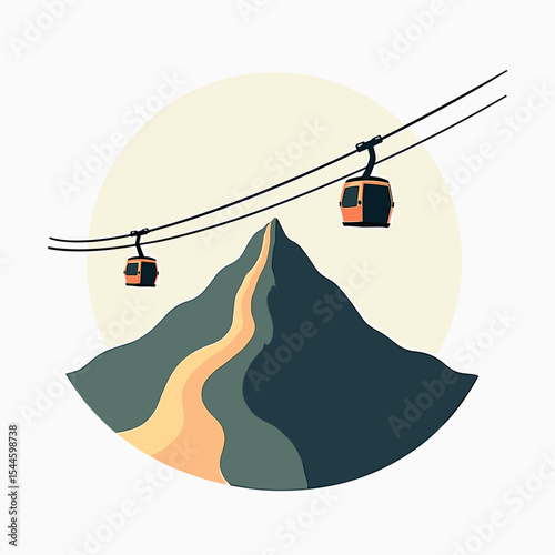 Minimalist Mountain Landscape with Cable Cars Illustration, Scenic Travel Destination Design