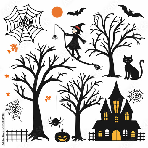 halloween background with house and tree