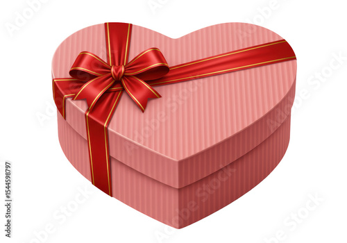 Isolated Heart Shaped Gift Box with Red Ribbon and Bow