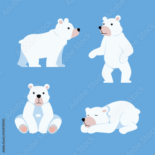 cute white Polar Bear illustration collection isolated on white background